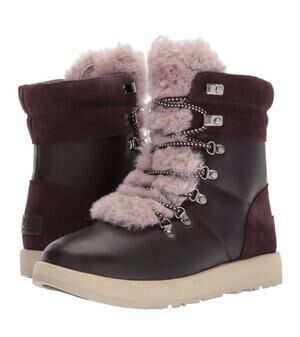 UGG Viki Waterproof Boot Womens 8 Port Burgundy Leather Shearling Lace Up Hiker